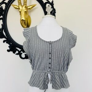 Others Follow Gray Striped Flutter Sleeve Top